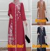 Long Sleeve Long Robes Abaya Women Muslim Fashion O Neck Casual Vestidos Loose Turkey Floral Printing Maxi Dress