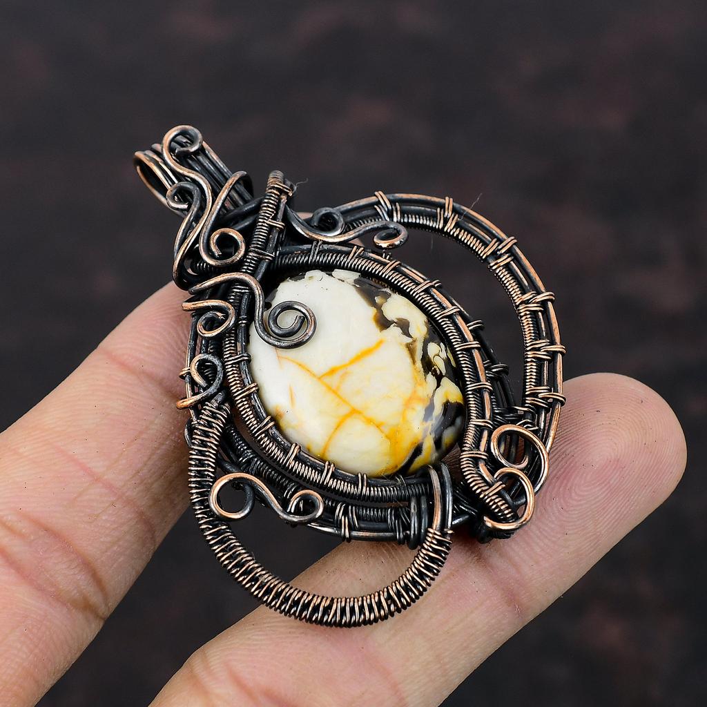 Кулон из Яшмы Арахисового Дерева, обмотанный медной проволокой, Ювелирные изделия из драгоценных камней, Медный кулон, Кулон ручной работы, обмотанный проволокой, Ювелирные изделия для подарка, Совершенно новый кулон