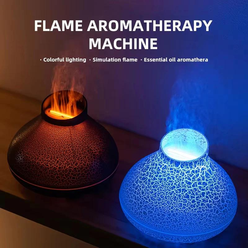 2024 New Crack Flame Aromatherapy Machine Colorful Night Light Can Be Added with Essential Oils Bedroom Charging Decoration