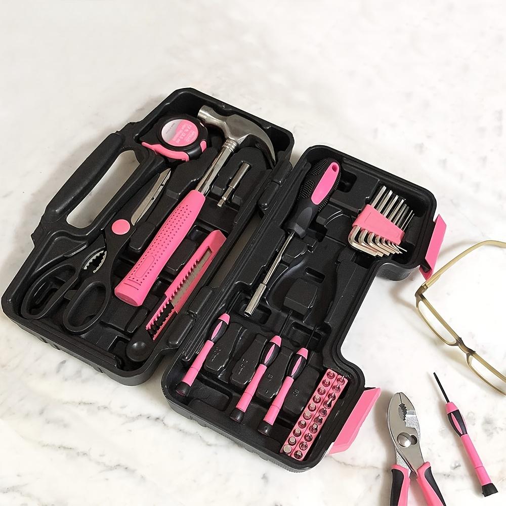 Набор инструментов розового цвета из 39 предметов, включая отвертку, канцелярский нож, ножницы, подходит для ремонта дома, в гараже, в саду