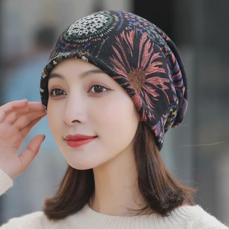 Универсальные корейские женские шапки на осень/зиму: Головной платок, баотоу, пуловер, шейный платок, принт, ворс и защитные уши