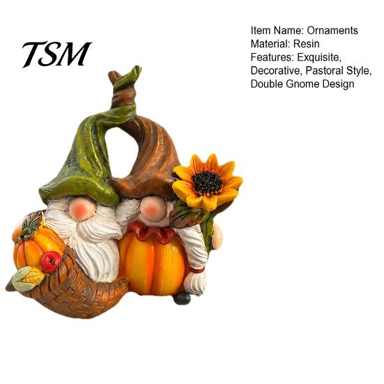 Indoor Tabletop Harvest Display Fall Gnome Ornament, Resin Autumn Figurines with Pumpkin And Sunflower Ornaments Decor for Thanksgiving Halloween,