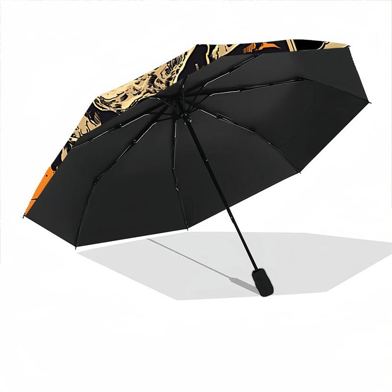 1pc Skull Flames Automatic Open 8-Rib Windproof Umbrella, Travel & Commuting, Suitable for All Seasons