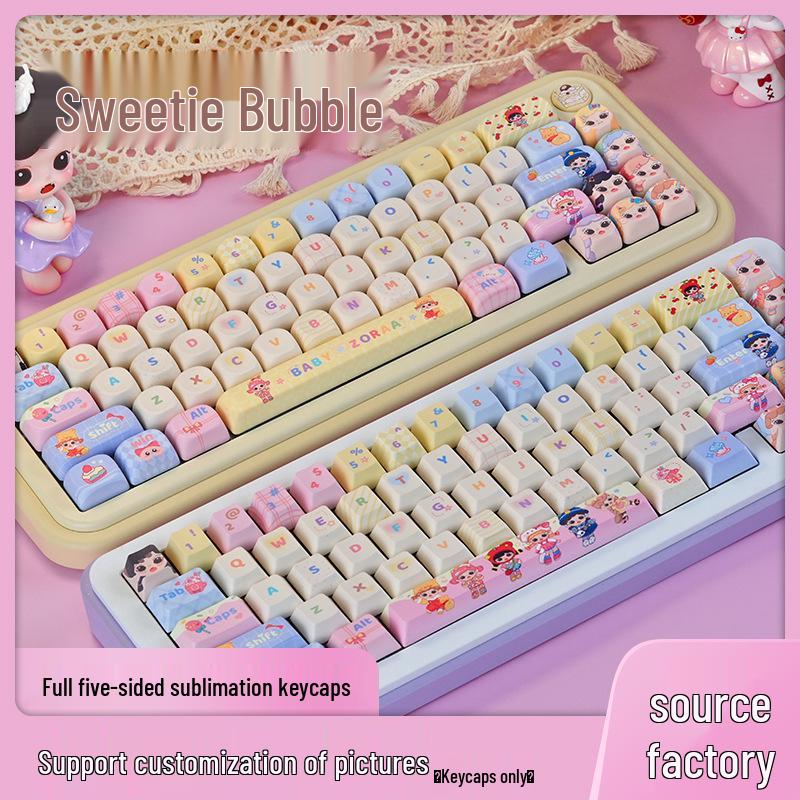 Милые колпачки для клавиш 'Sweetheart Bubble Cute Girl', PBT Dye-Sublimation, Профиль MOA, Совместимы с Keychron, Razer, Logitech