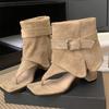 Fashion Retro Peep Clip Toe Women Ankle Cool Boots Sandals Spring Autumn Square Heels Buckle Strap Female Roman Shoes