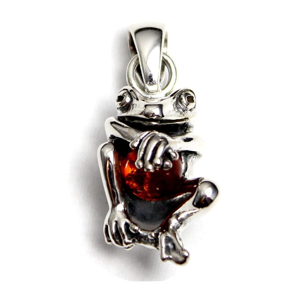 Frog Pendant Silver Amber Amulet Pendant Top Women's Men's