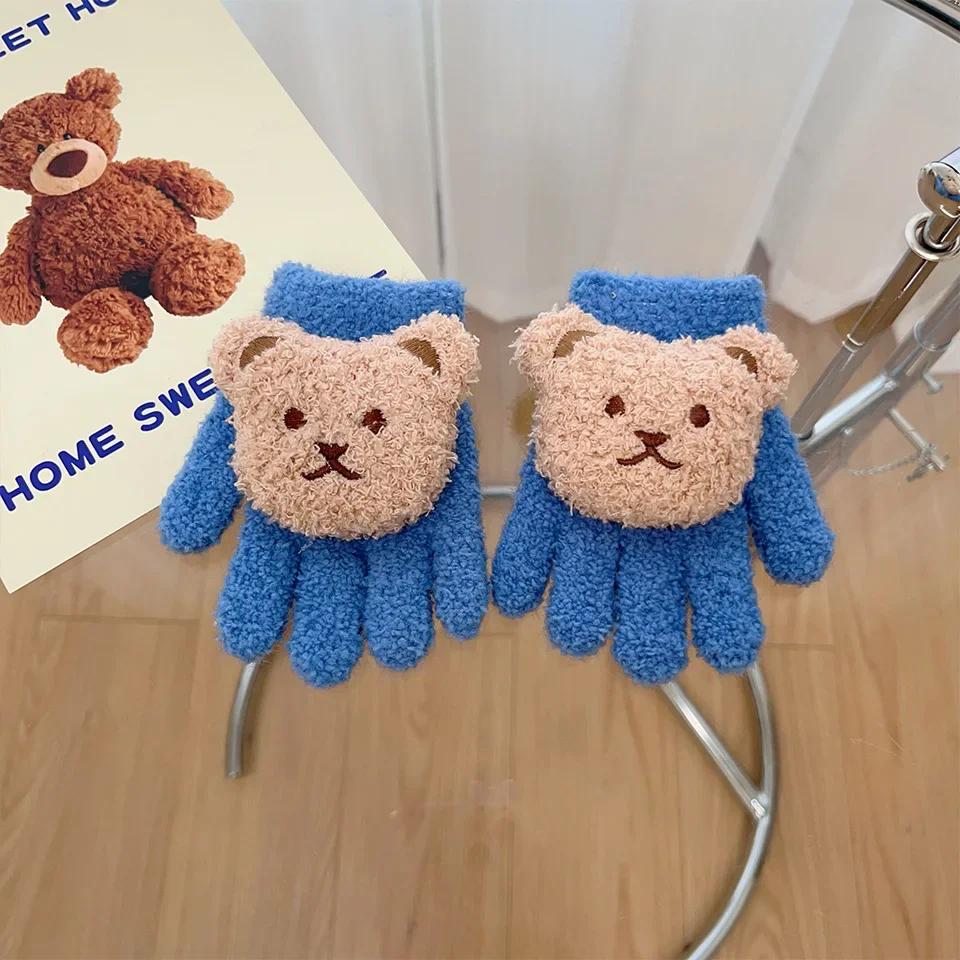 1 Pair Warm Otudoor Kids Glove for Boy Girl 3D Cute Cartoon Bear Glove for Toddler Sweet Autumn Winter Thicken Warm Baby Glove