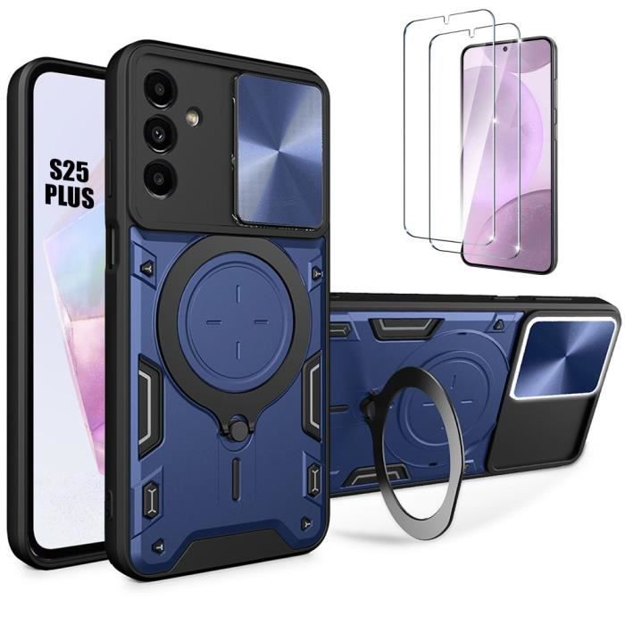 Coque pour Samsung Galaxy S25 Plus (Galaxy S25+) Bleu Marine avec Protection Caméra + 2 Verres Trempés