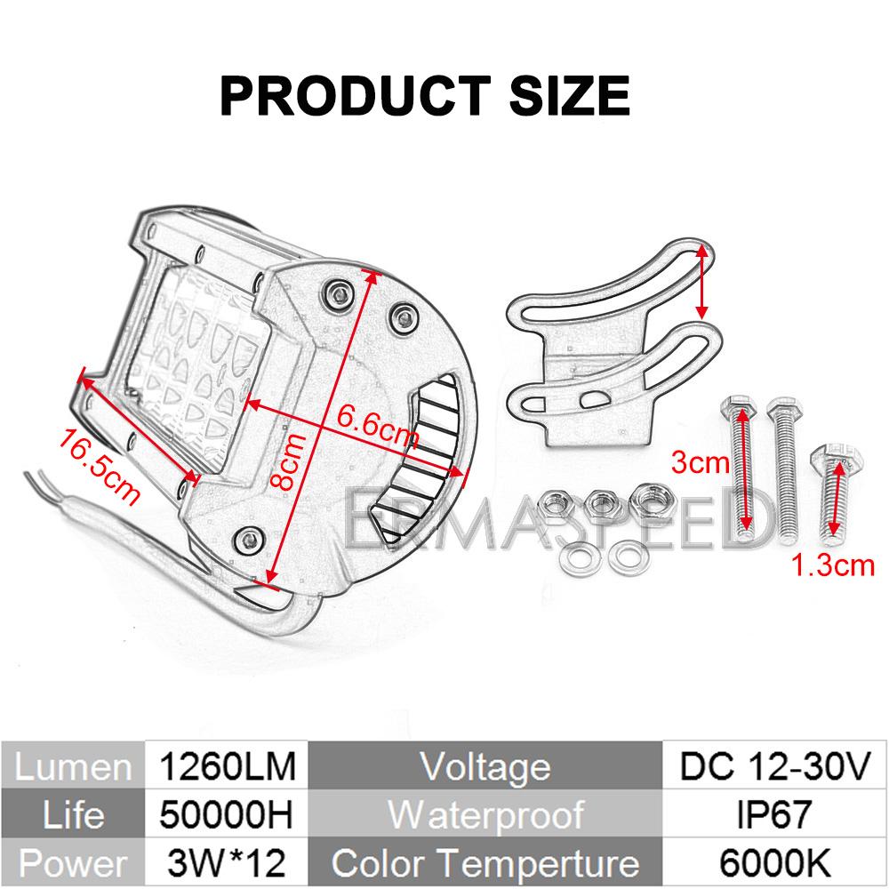 36W 6000K Motorcycle Led Spotlight Headlight Light Bar Waterproof Motorbike Fog Light Lamp For Car Truck Motocross Work