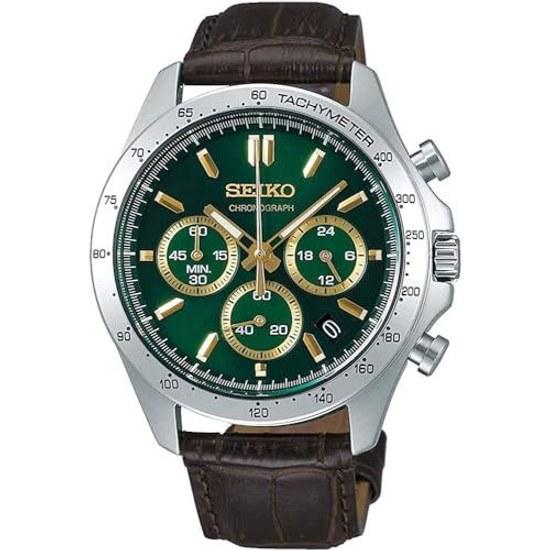 SEIKO 1 5 Second Chronograph Quartz Wristwatch Mens SBTR017 Green Brown Leather