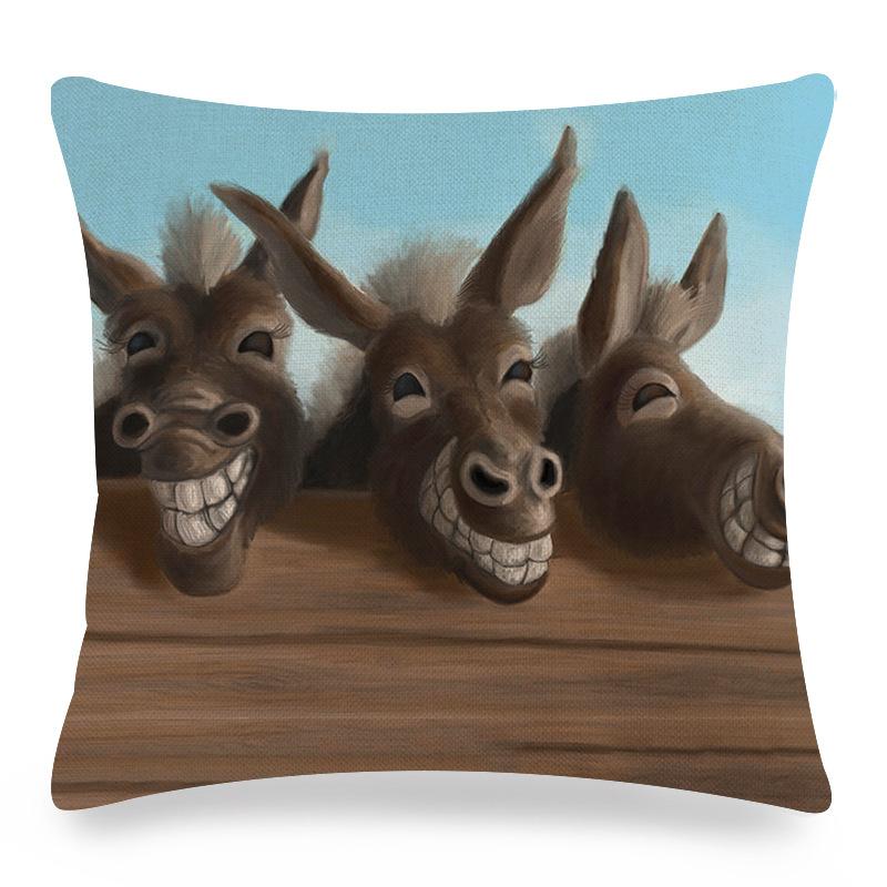 Happy And Cute Donkey Digital Printing Short Plush Pillow Covers Decorative For Car Sofa Office Cushion Cover Home Goods