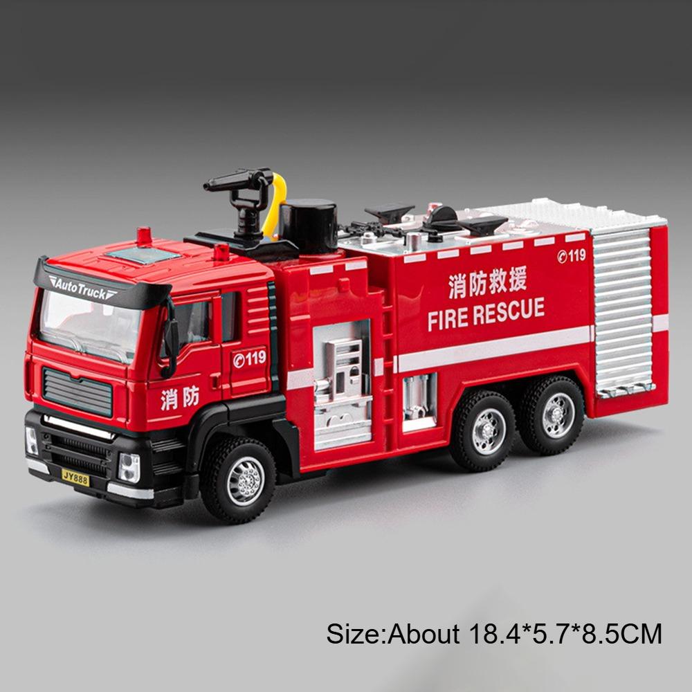 1:50 Alloy Water Tank Fire Truck Model Car Toy Multiple Movable Locations Water Spray Engineering Vehicle Music Light Presents