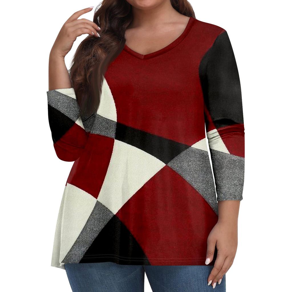 Womens Plus Size Tops 3/4 Sleeve Sleeve Shirts V Neck Casual Clothing Clothes Prints Tops