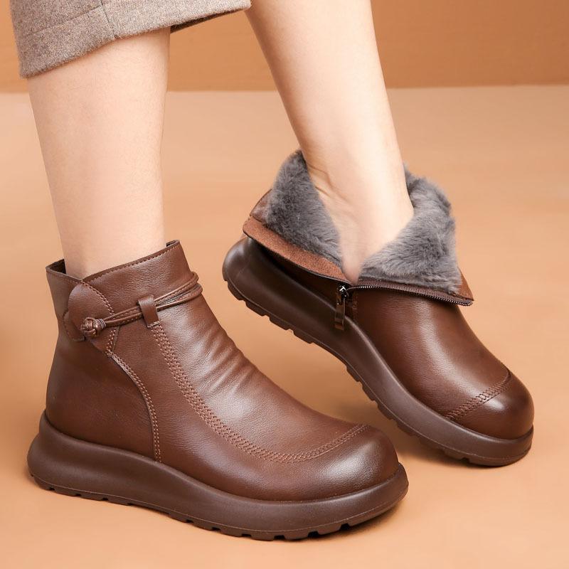 Зимние модные женские ботильоны из натуральной кожи, женские толстые плюшевые теплые зимние сапоги для мам, водонепроницаемые нескользящие ботинки большого размера