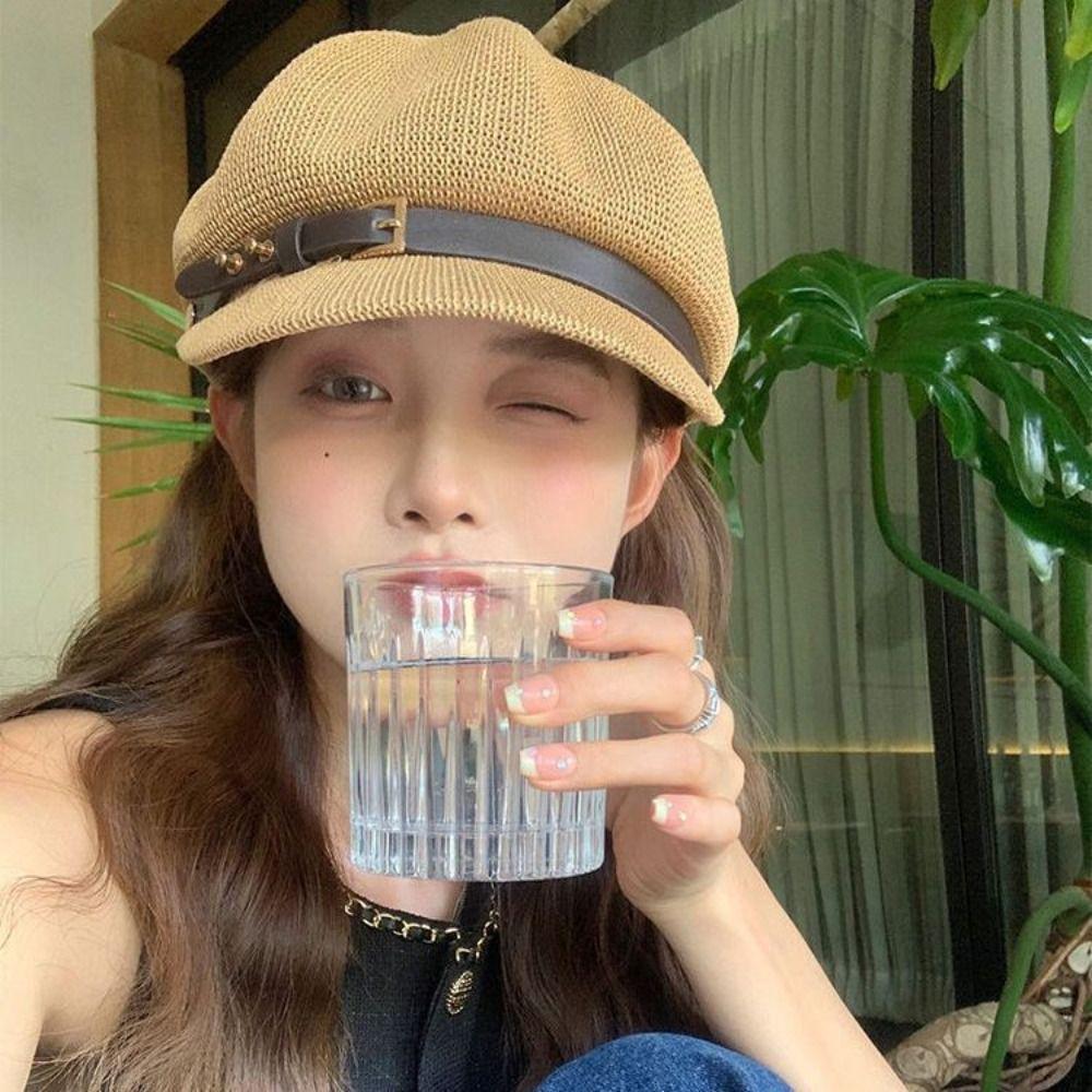 Knitted Women's Beret Breathable Octagonal Hat Summer Painter Hat  Sun Protection