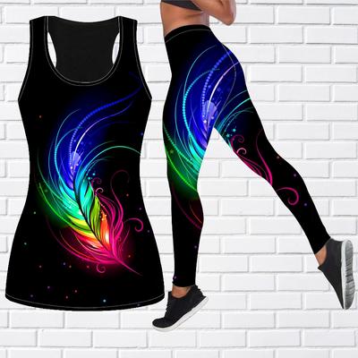 Сверкающие перья с принтом, наряд для йоги для женщин, модные леггинсы для тренировок, фитнес-спортивные повседневные штаны для йоги