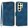 For Samsung Galaxy S24 Ultra Wallet Case Line Imprinted PU Leather Phone Cover with Strap