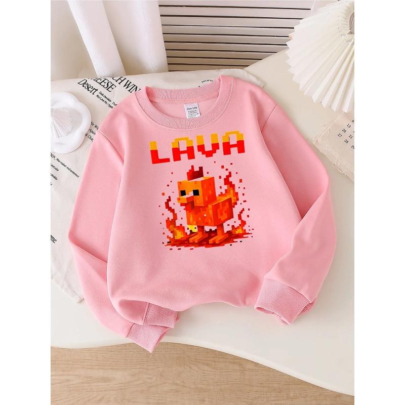 Lava Chicken Pixel Art Girls' Trendy Crewneck Sweatshirt, a Western-Style Top for Autumn And Winter