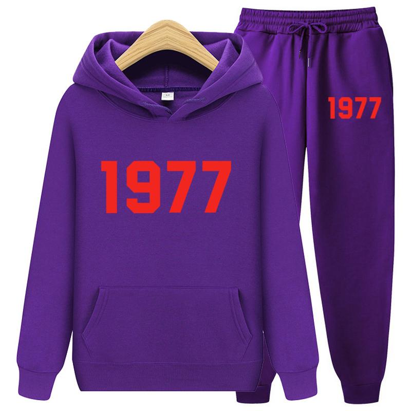 1977 Толстовка с капюшоном из двух частей Комплект с капюшоном Женская модная брендовая уличная свободная флисовая осенне-зимняя теплая толстовка с капюшоном + брюки Комплект