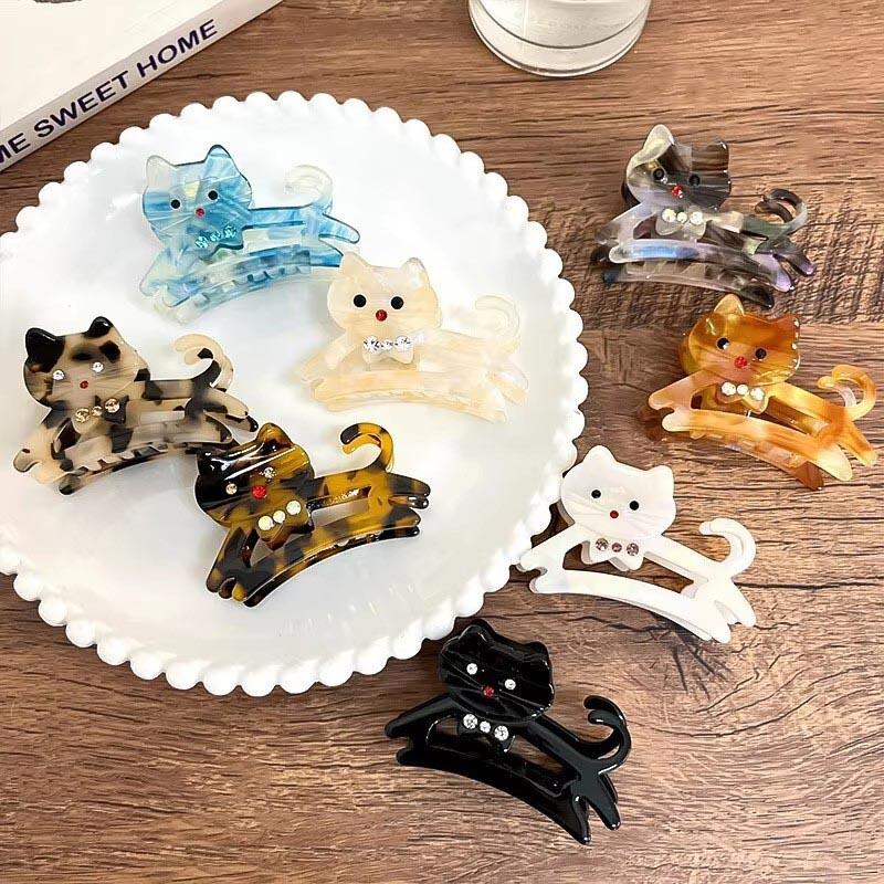 New Cute Acetate Cat Hair Claws Vintage Rhinestone Shark Clip Hairpins Hair Clip Clamps Fashion Headwear Girls Hair Accessories