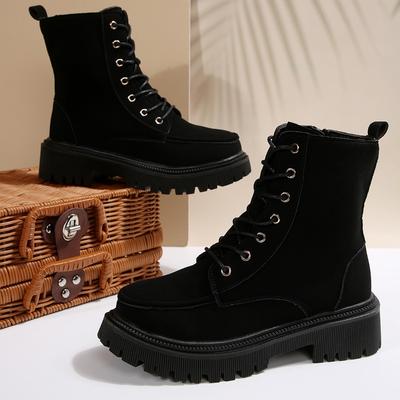 Модные полусапожки на среднем каблуке Женские ботильоны на платформе Модные замшевые туфли на шнуровке 2025 Зимние новые тренды Удобная обувь Туфли-лодочки Челси Ботинки Mujer