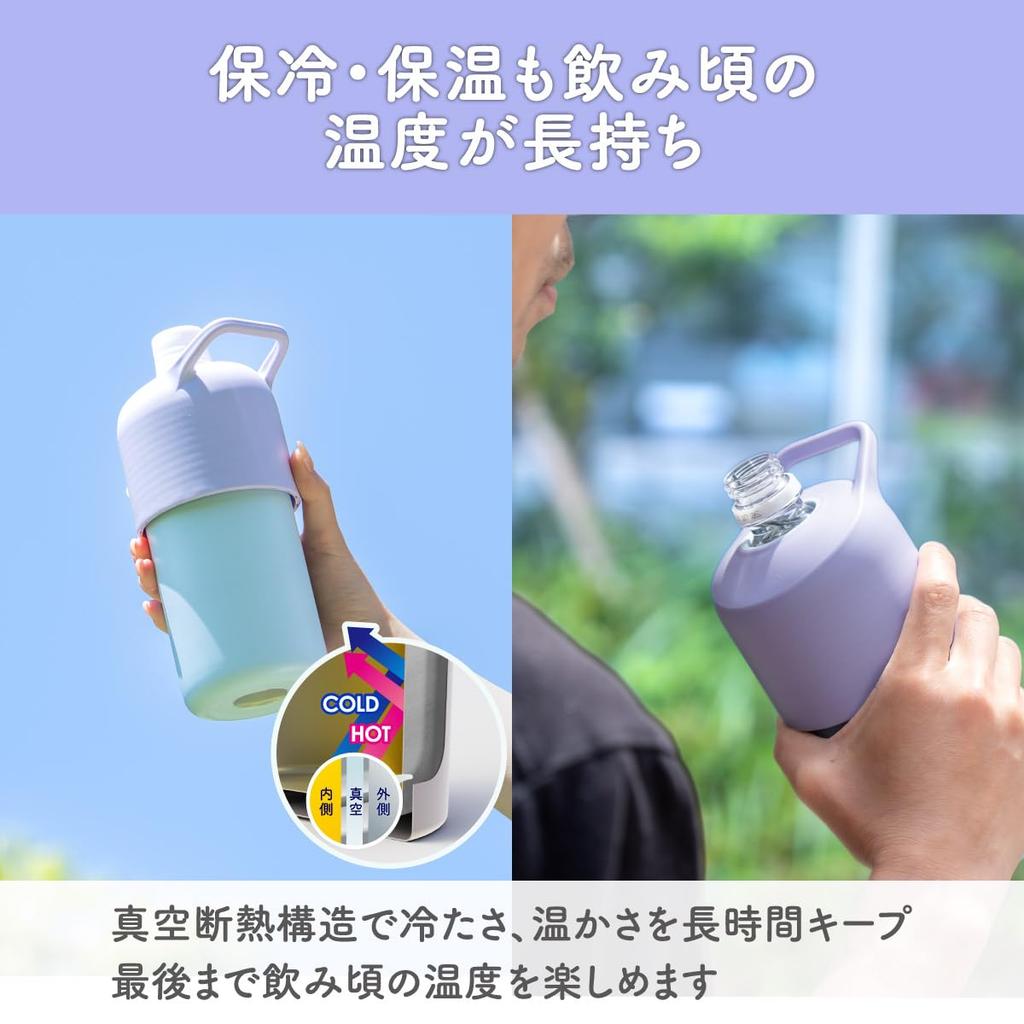 Atlas Pet Bottle Water Vacuum with Stainless Compatible with Square Pet Bottles Inner Lavender x Holder, 500ml/650ml Bottle, Insulated, Insulated,