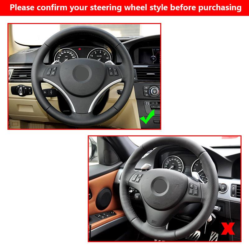 Perforated Leather Car Inner Accessories Steering Wheel Cover Trim For BMW E90 E82 E87 X1 E84 (old style) red blue line blue bar