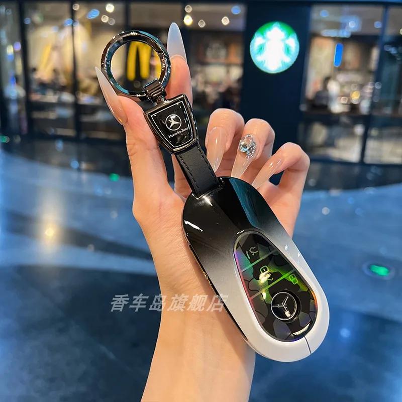 SFX1 Car Metal Key Case Cover Shell Fob For Mercedes-Benz S GLC EQE EQS Class Keychain Interior Protective Accessories