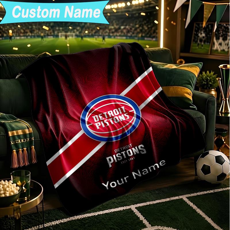 1PC Custom Name Blanket Detroit-Pistons Logo Flannel blankets Patterns Throw Blanket All-Season Soft Gift for Couch, Bed, Camping, Birthday gifts
