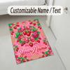 Floral Garden Theme Crystal Velvet Rug Personalized Custom Name Text Soft Floor Mat Home Decor