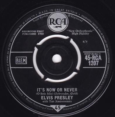 7-дюймовая пластинка ELVIS PRESLEY THE JORDANAIRES Its Now Or Never O Sole Mio 45RCA1207 RCA 1960 UK Rock Б/у