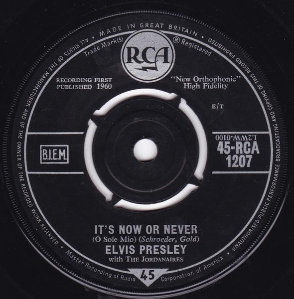 7-дюймовая пластинка ELVIS PRESLEY THE JORDANAIRES Its Now Or Never O Sole Mio 45RCA1207 RCA 1960 UK Rock Б/у
