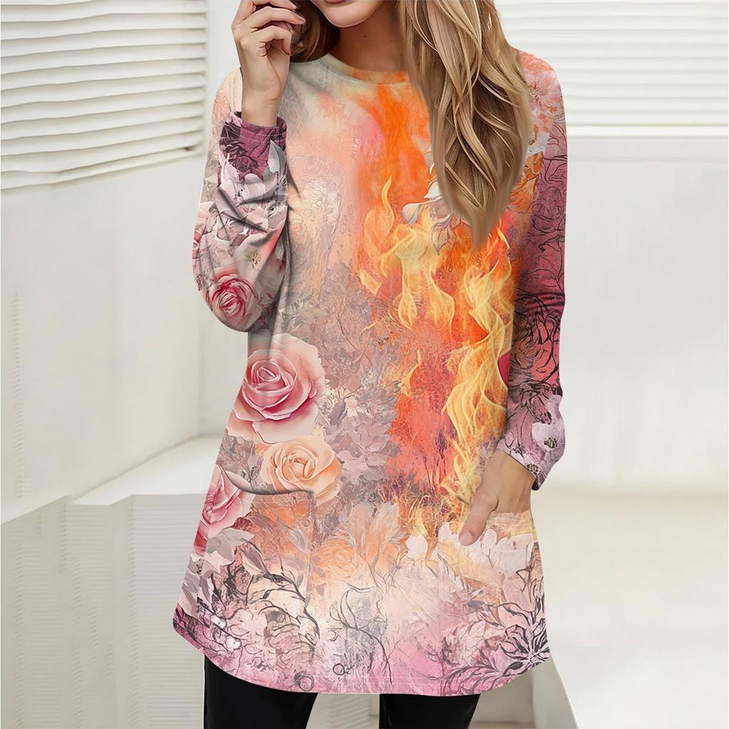 Женская толстовка, пуловер, спортивная одежда, карман, принт, повседневный топ с круглым вырезом и длинными рукавами