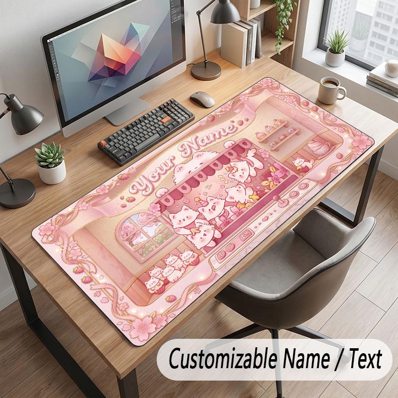 Cat Theme Customized Mouse Pad Personalized Print Name Text Desk Mat For Home Office Table Decor