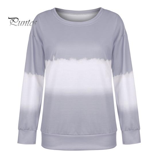Женские топы свободного кроя весна-осень в стиле дорожных поездок футболка с принтом тай-дай градиентного цвета толстовка с круглым вырезом и длинными рукавами
