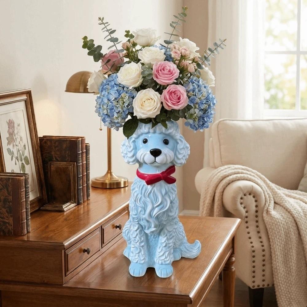 Handcrafted Resin Dog Vase Decorative Flower Holder Dog Planter Flower Vessel Office