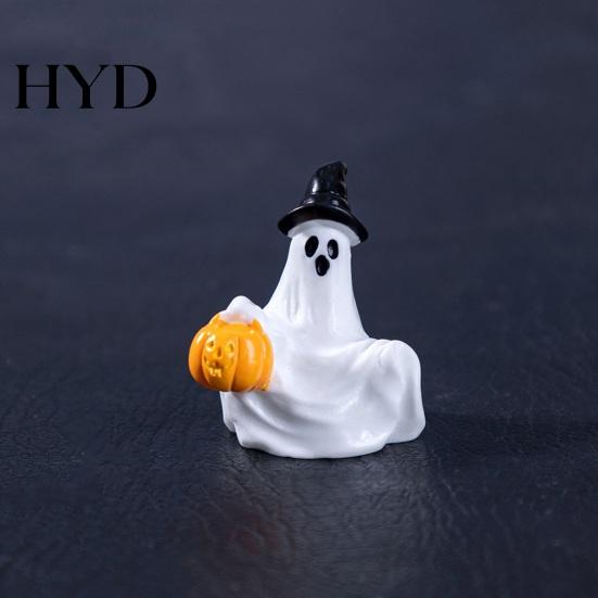 DIY Micro Landscape Decor 3Pcs Halloween Mini Resin Figurines, Miniature Pumpkin Ghost Grim Reaper Outdoor Decoration Castle Statue for Spooky