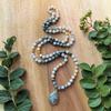 Hawk's Eye,Yellow Fire Quartz,White Onyx Mala,Labradorite Pendant,108 Knotted Beads Meditation Necklace,Healing Yoga Gift