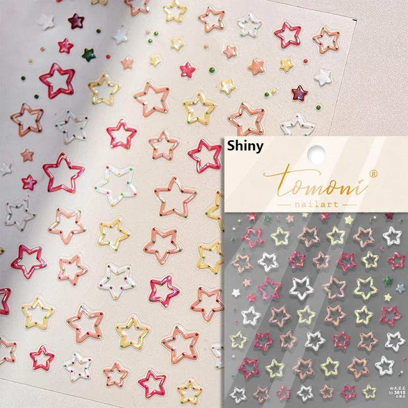 Colored Crystal Star Love Shiny Silver Hollowed Smudging Rainbow Flower Jelly Embossed Nail Art Stickers Manicure Decals