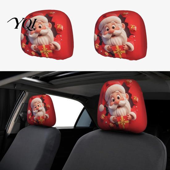 Reusable Holiday Auto Decor Christmas Car Headrest Cover, Elastic Stretch Santa Deer Print Decorative Covers for Holidays Protector, Universal