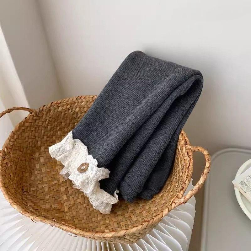 Детские термолеггинсы для девочек весна осень зима кружевные с цветочным узором милые простые облегающие брюки детские узкие штаны