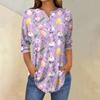 Women's 3/4 Sleeve Easter Egg Bunny Print Button Collar Fashion Casual Top