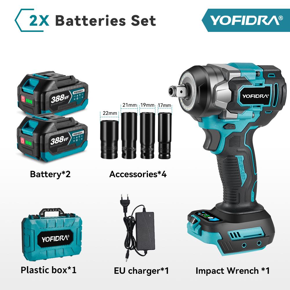 Yofidra 1200 Н.м бесщеточный электрический ударный гайковерт 1/2'' аккумуляторная отвертка для ремонта автомобиля 5 передач электроинструмент для аккумулятора Makita 18 В
