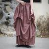 Johnature Women Vintage Irregular Skirts Elastic Waist Solid Color Summer Fold Female Skirts