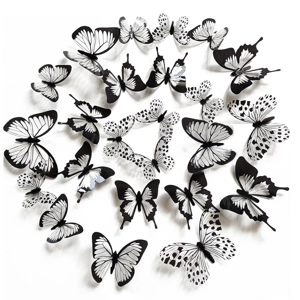 Black White 3D Butterfly Wall Stickers Wedding Decoration Bedroom Living Room Home Decor Butterflies Decals Decals
