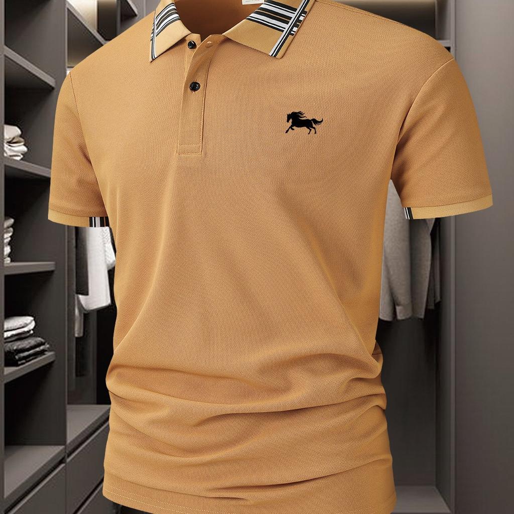 Men'S Horse Print Golf Shirt-Breathable Short Sleeve with Turn Collar, Regular Fit Casual Summer Golf Apparel,Golf Apparel|Breathable Fabric