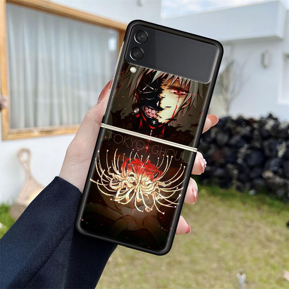 Роскошный чехол для Samsung Galaxy Z Flip 4 3 5G черный ПК жесткие чехлы для телефонов модная задняя крышка ZFlip Funda аниме Tokyo Ghoul Shell