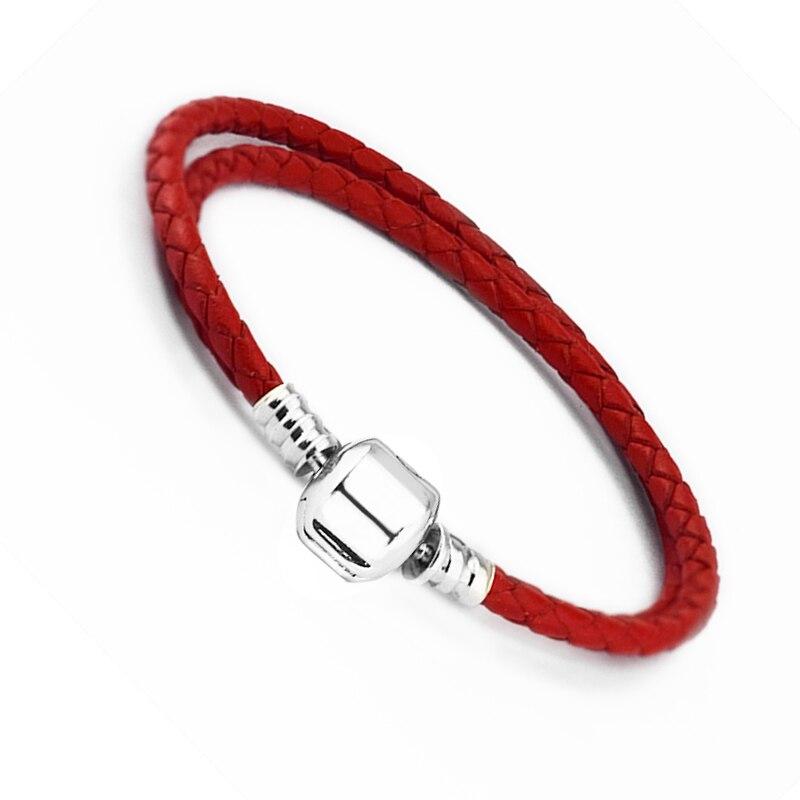 Red Moments Leather Bracelets With Silver Clasp Fits For Original 925 Silver Charms &Beads For Jewelry Making Diy Bracelets