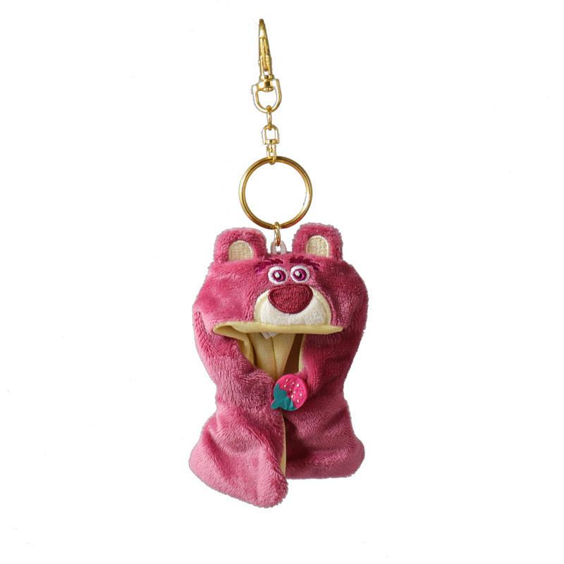 Adorable Japanese Style Costume Plush Keychain Fuzzy Winnie Strawberry Bear