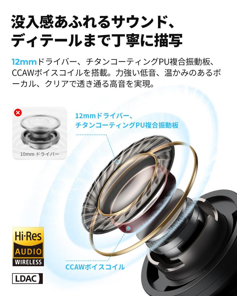 SOUNDPEATS C30 Wireless Earbuds Gold Award Hybrid LDAC Up to 52 Hours of Bluetooth Noise Cancelling for Dedicated App IP54 Dust and Water Quick Charge